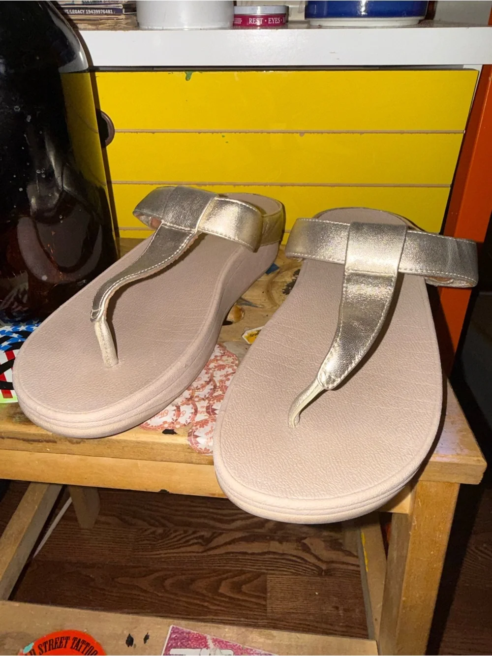 Women’s Metallic Gold Thong Sandals with Cushioned Footbed